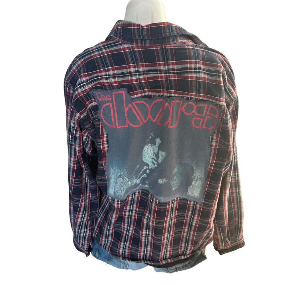 The Doors Plaid Flannel Shirt LARGE Oversize Unique Retro 60s Rock n Roll Grunge